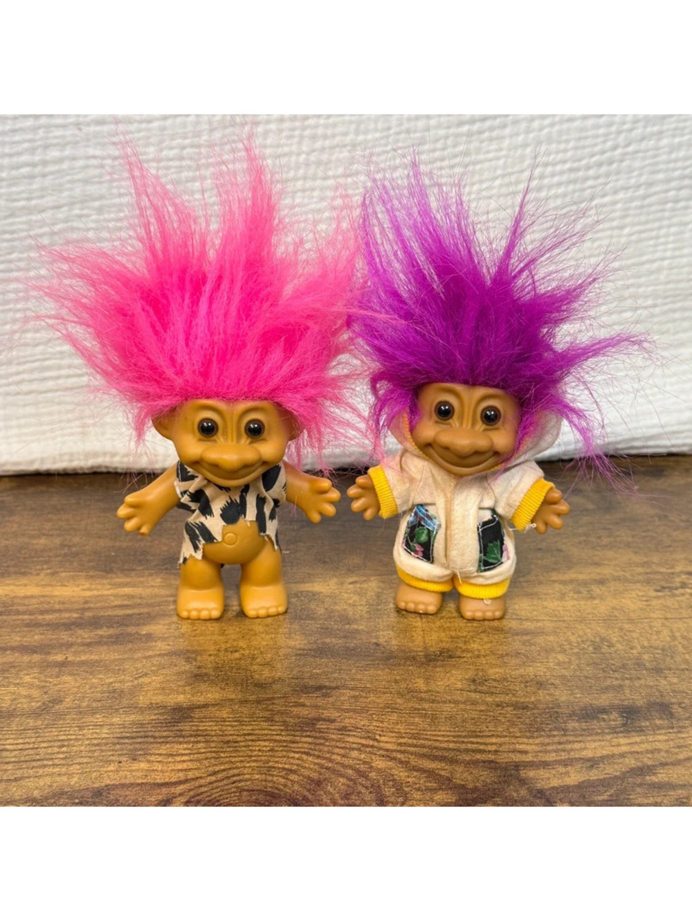 Vintage Russ Berrie Troll Dolls Pink Magenta Hair Outfits included